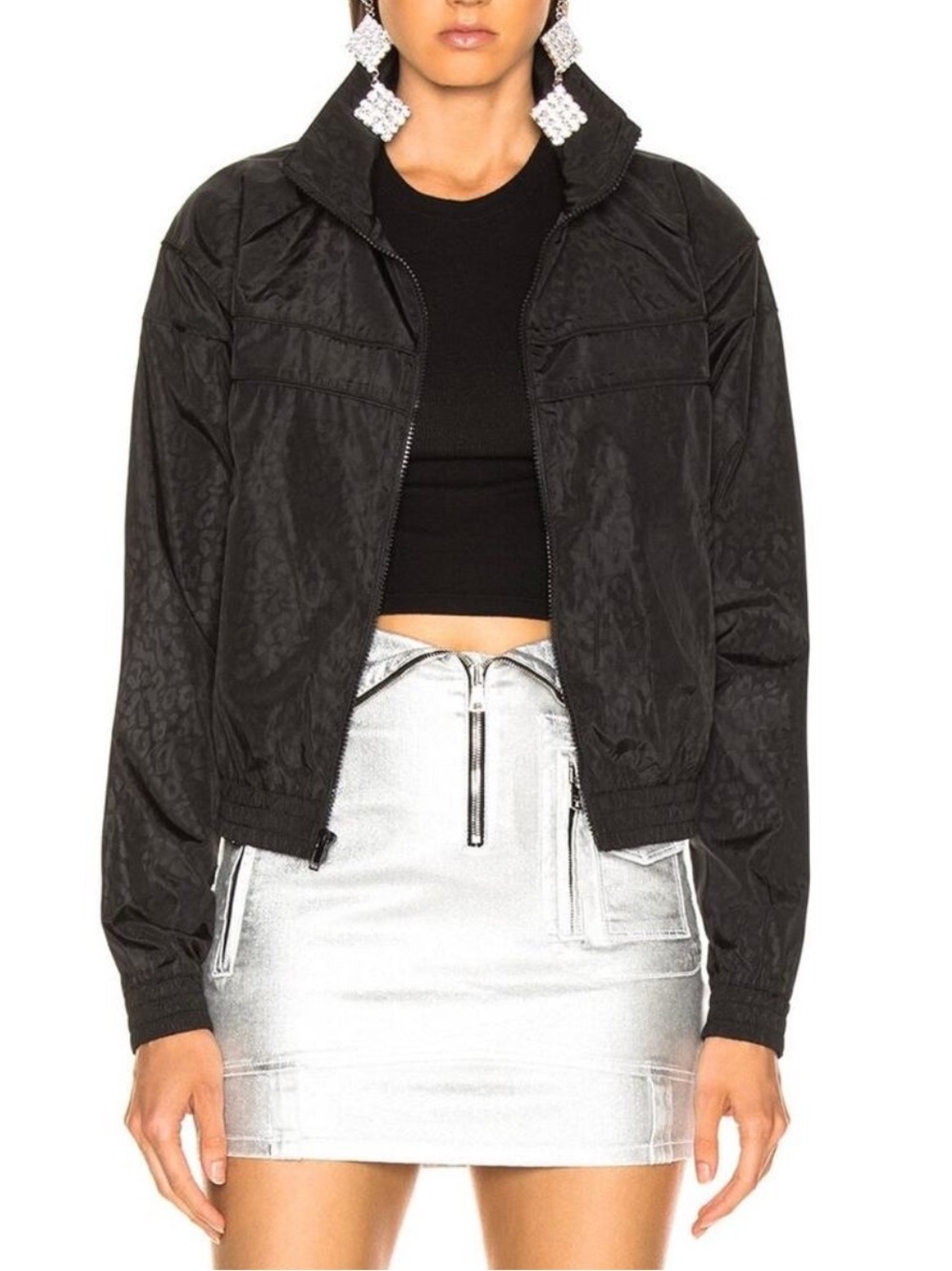 NWT RtA Blanche Jacket in Tomcat Subtle Leopard Animal Print Bomber Black XS